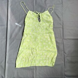 Skylar + Madison Light Green Daisy Print Lace-Up Slip Dress